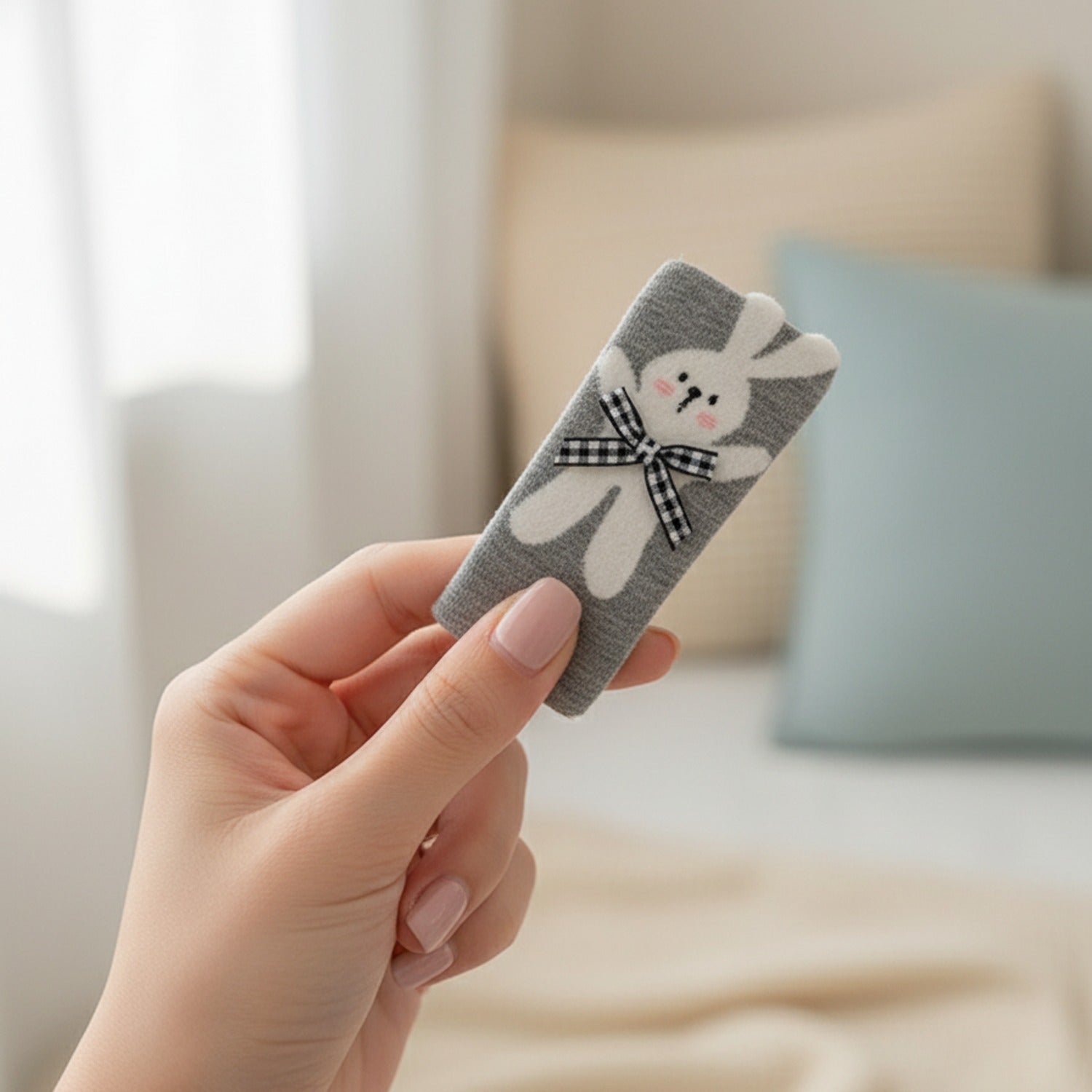 Gray Bunny Bow Crew Socks