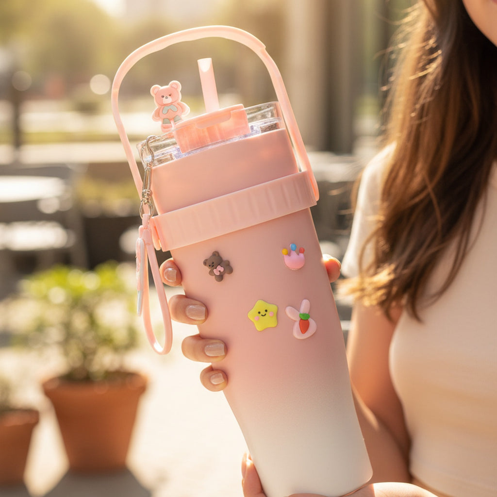 Pink Ombre Tumbler With Cute Charms