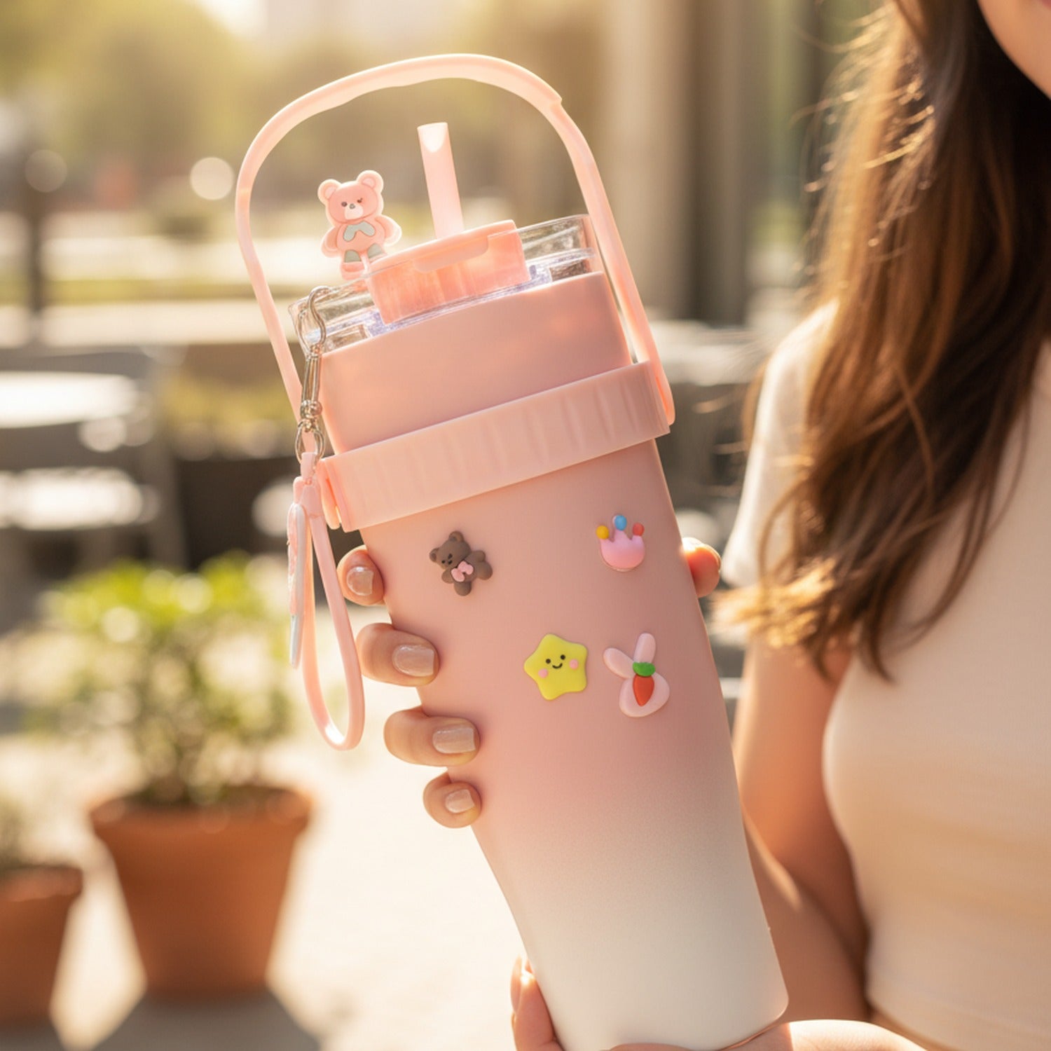 Pink Ombre Tumbler With Cute Charms