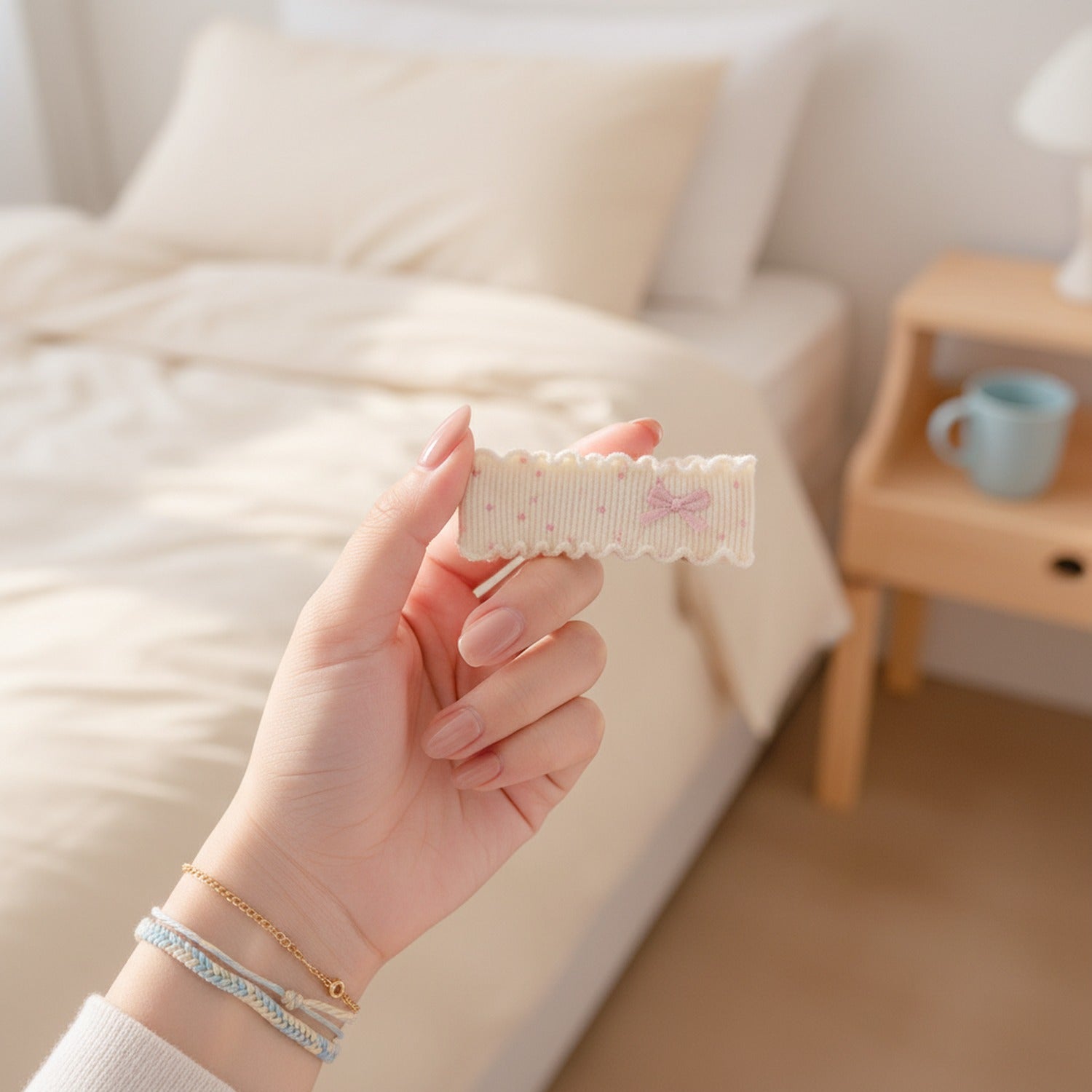 Cream Ribbed Ruffle Bow Socks
