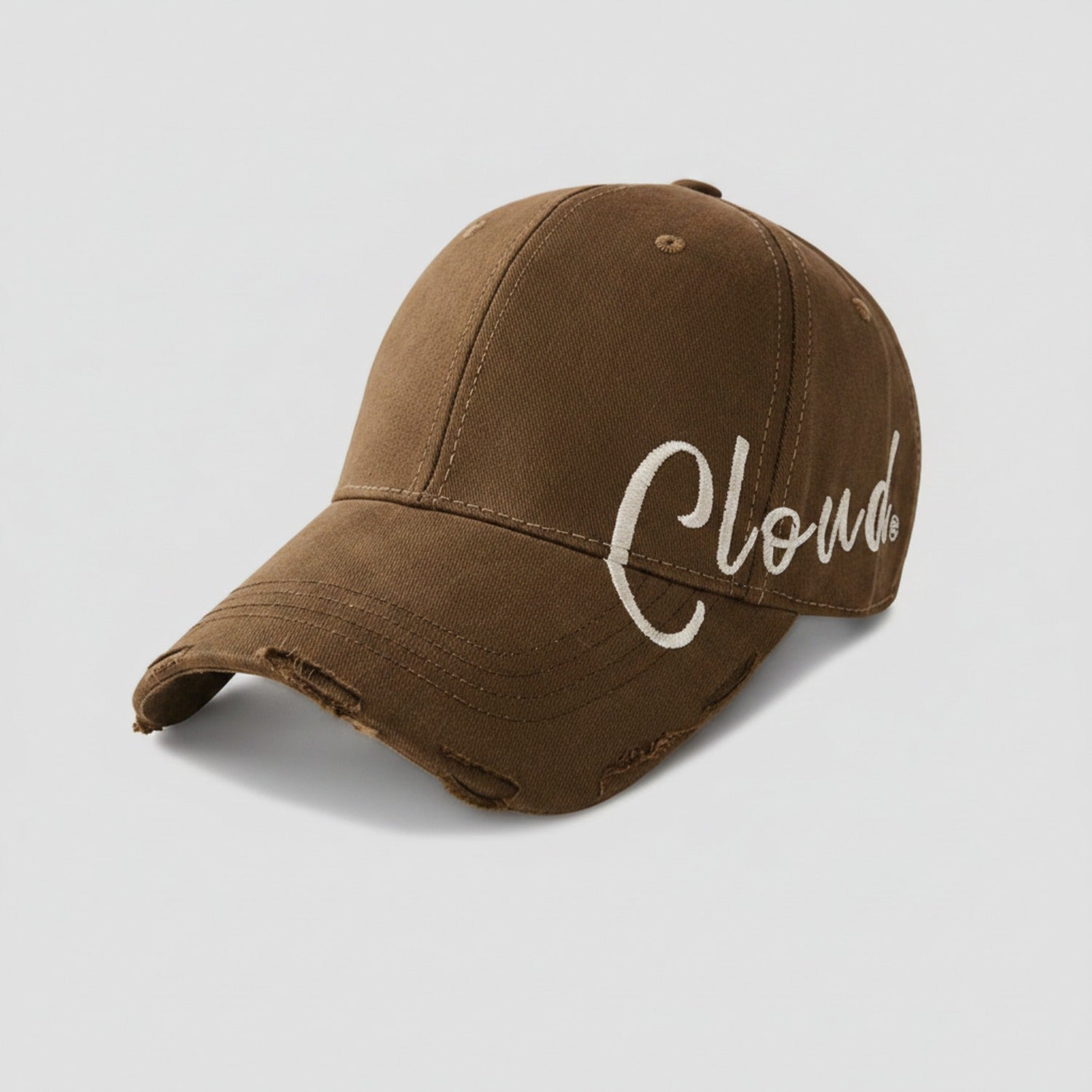 Black Distressed Baseball Cap With Script Embroidery
