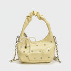Cream Patent Hobo Bag With Pearl Drape Charms