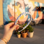 Twisted Blue And White Pearl Headband