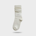 Cream Ruched Crew Socks with Textured Knit Detail