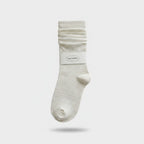 Cream Ruched Crew Socks with Textured Knit Detail