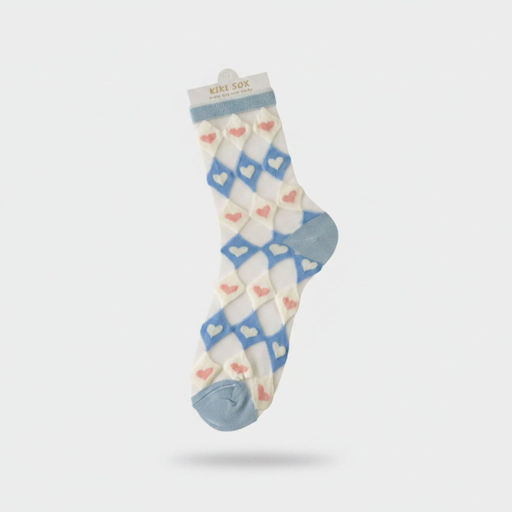 Heart Diamond Argyle Crew Socks Blue