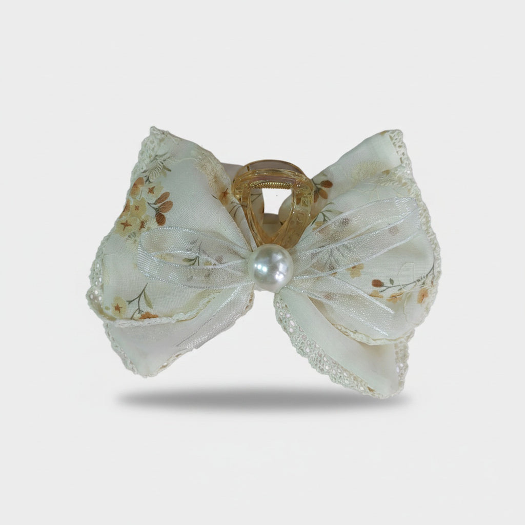 Cream Floral Lace Hair Claw With Pearl