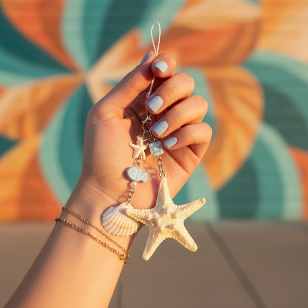 Ocean Starfish Charm Keyring With Shell Accents