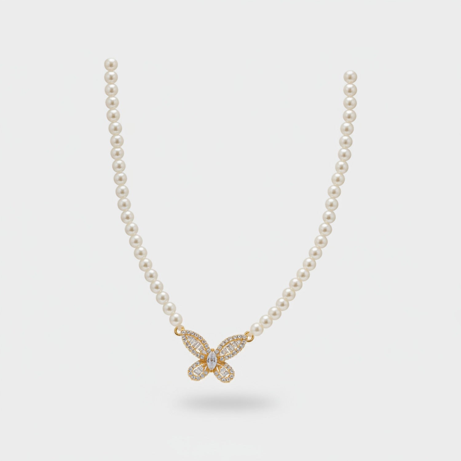 Pearl Necklace With Butterfly Charm Pendant