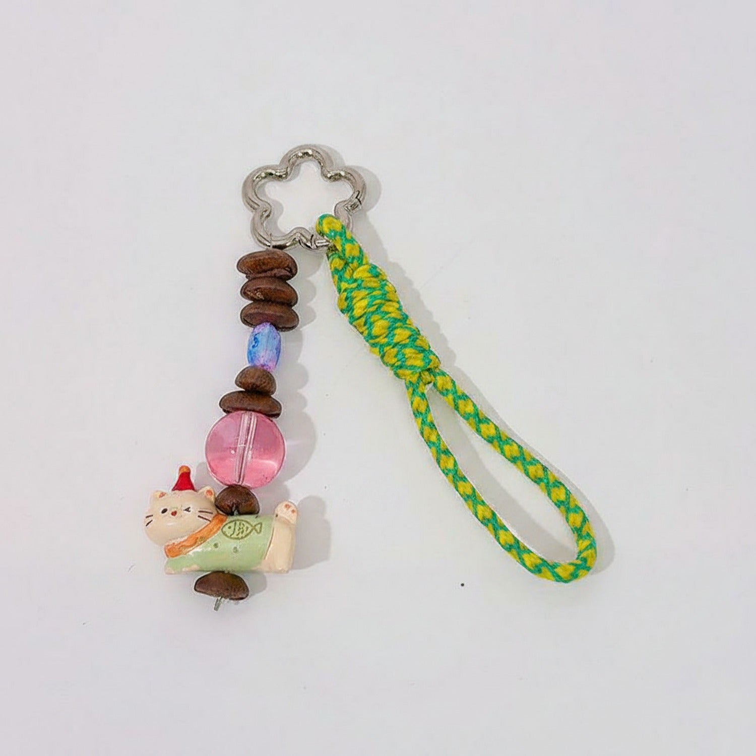 Acrylic Keyring With Beaded Charm And Woven Strap