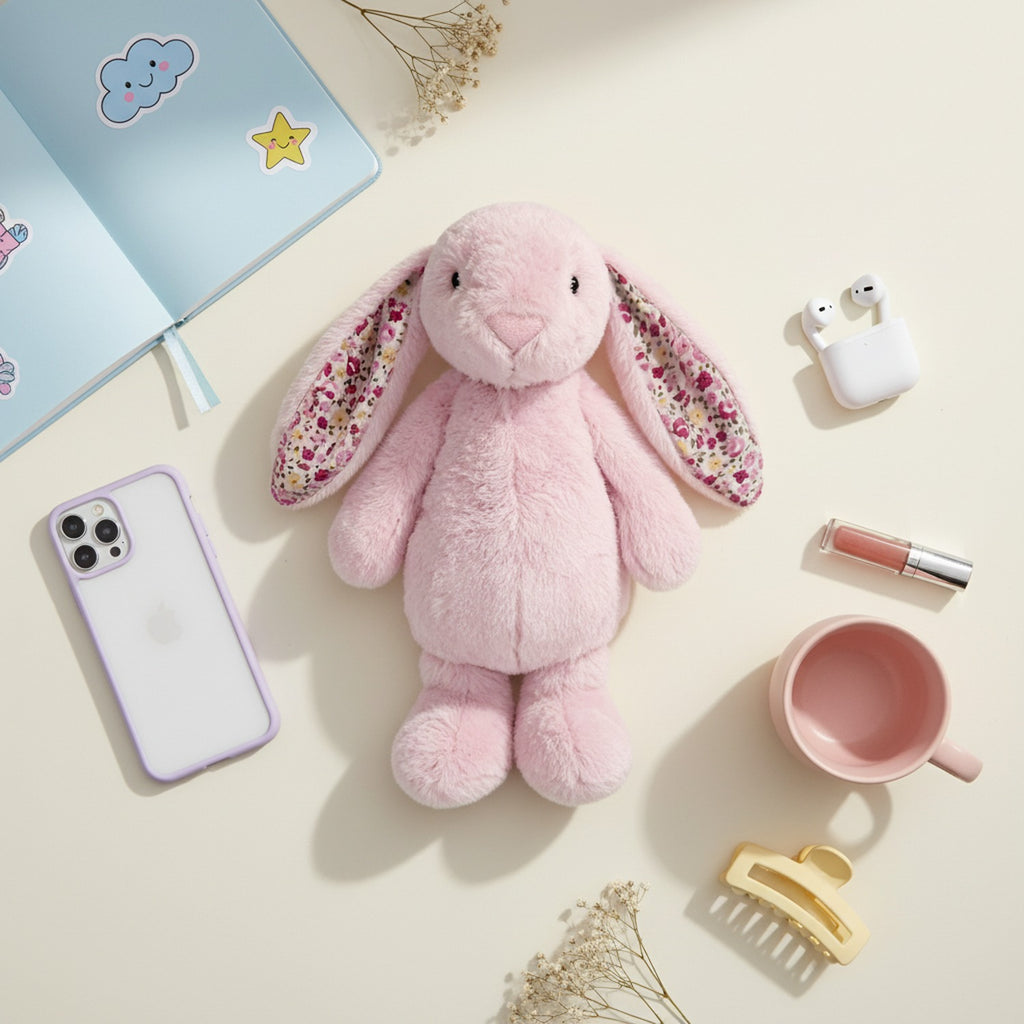 Pink Floral Bunny Plush Toy With Flower Ears
