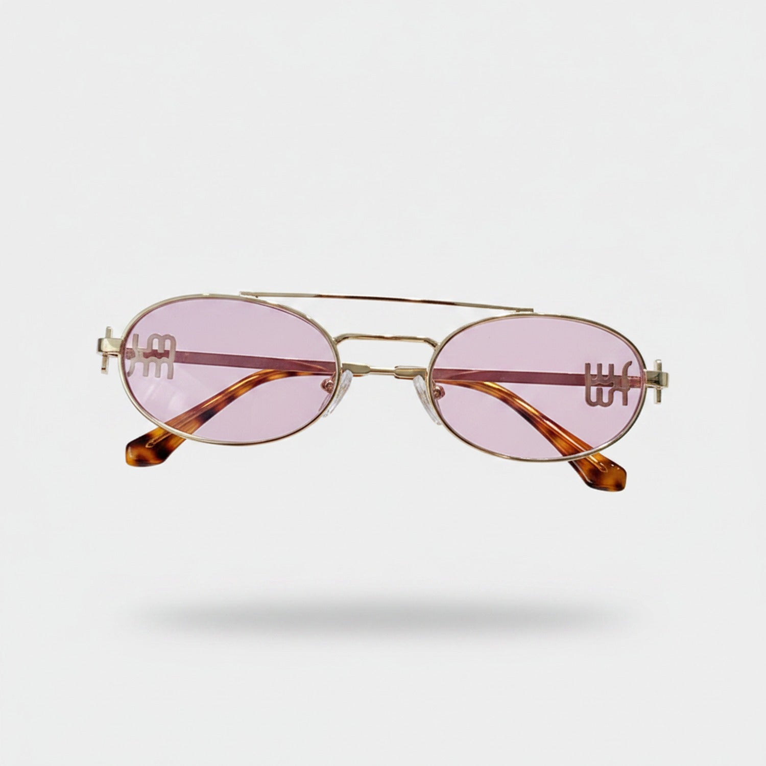 Gold Oval Sunglasses With Geometric Temple Details