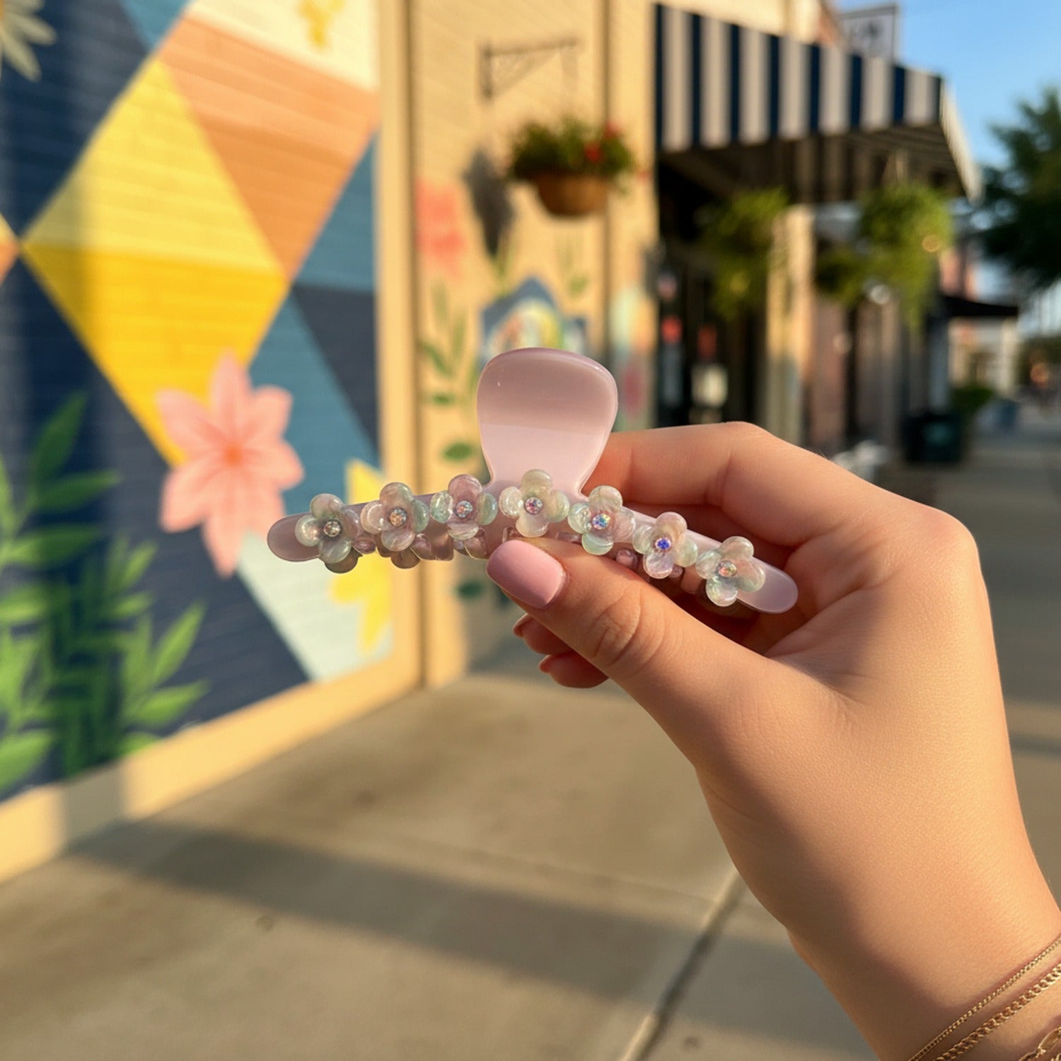 Pastel Floral Beaded Hair Claw Clip