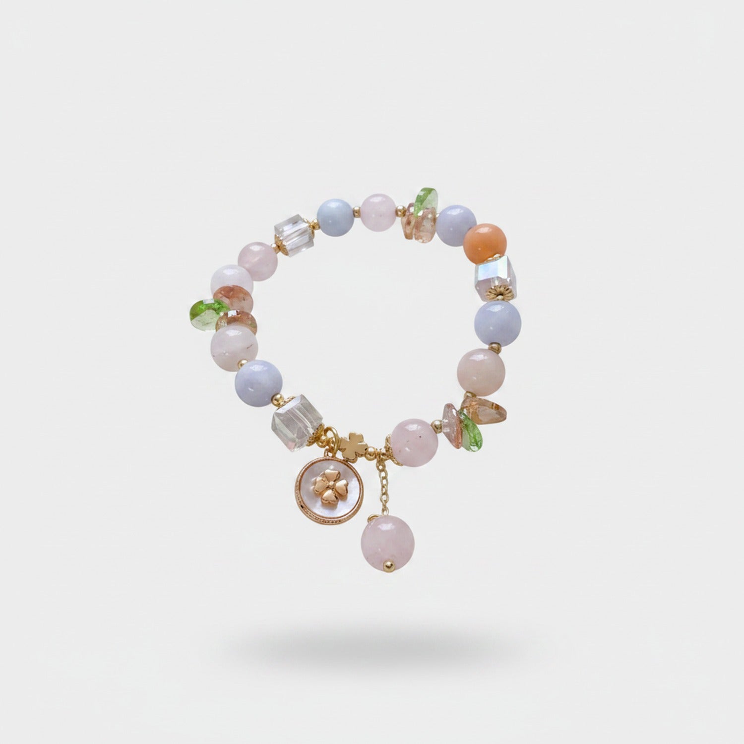 Beaded Charm Bracelet With Pink Gemstone Pendant
