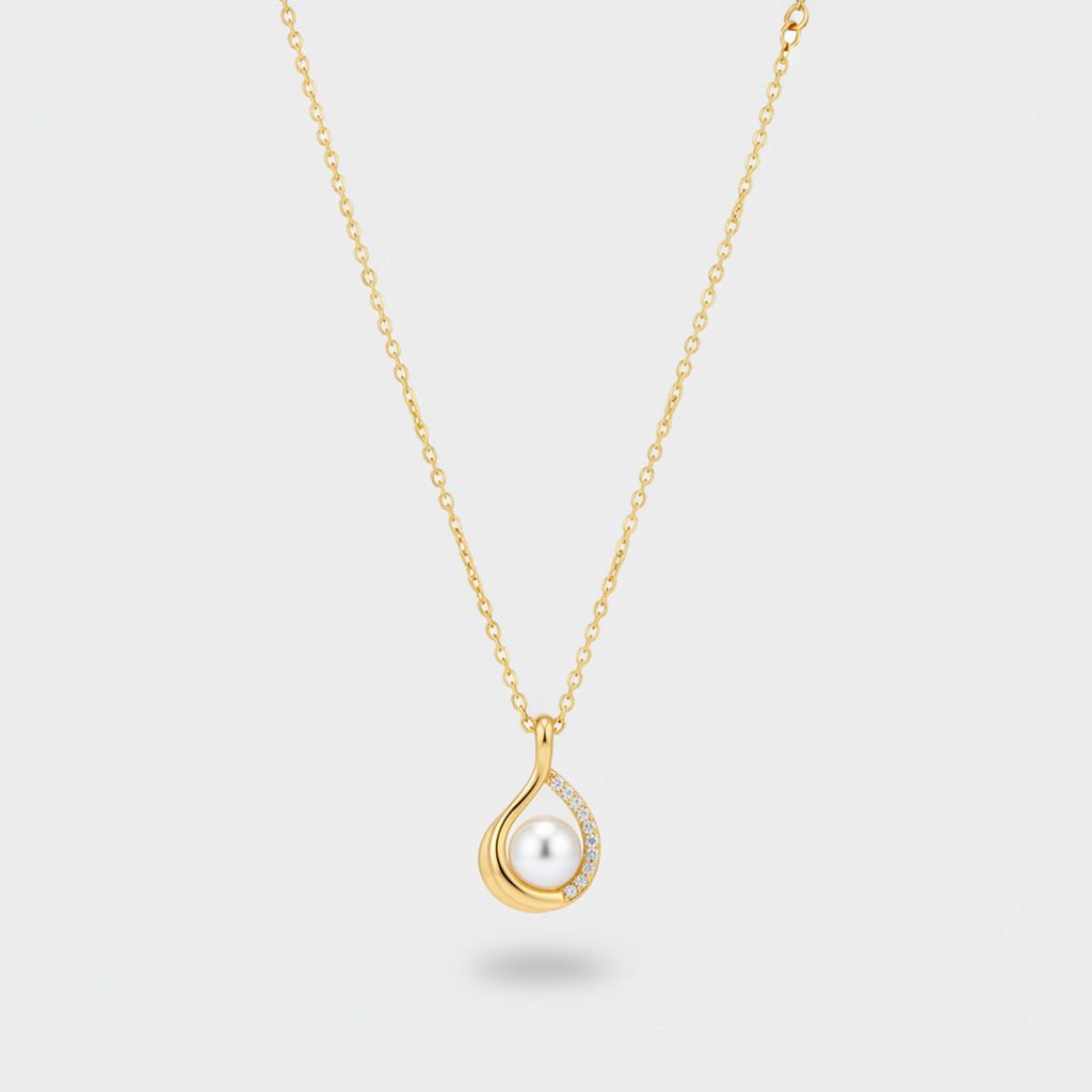 Pearl Teardrop Gold Chain Necklace