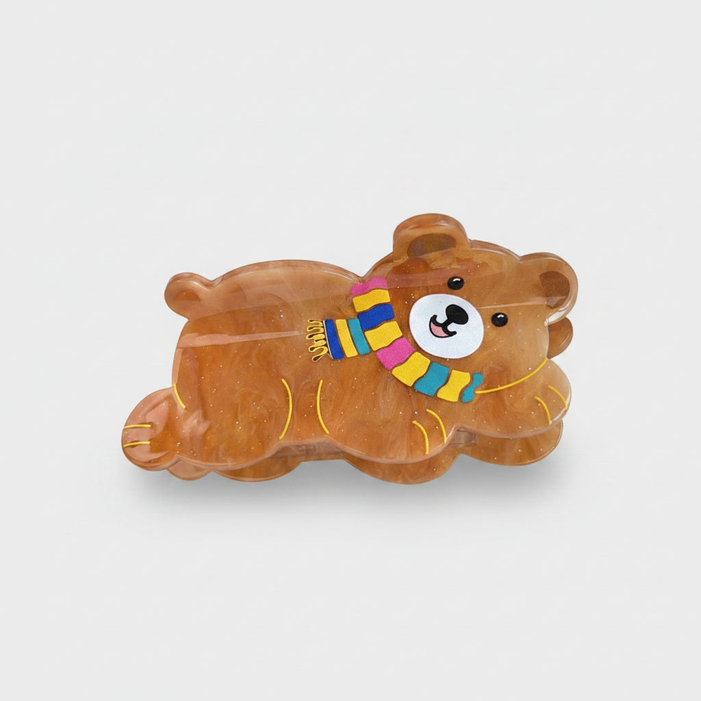 Brown Bear Scarf Hair Claw Clip