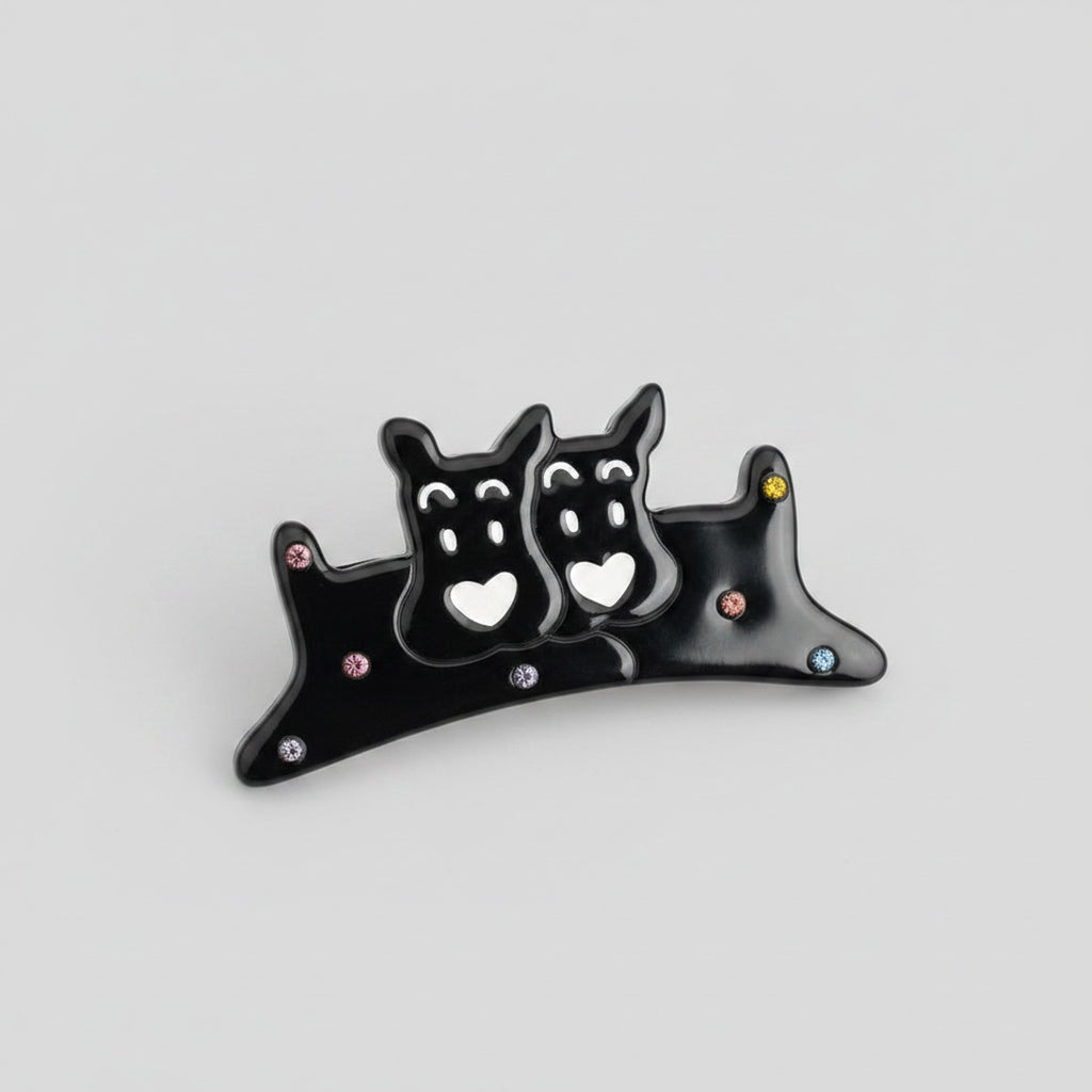 Black Cat Heart Rhinestone Hair Claw