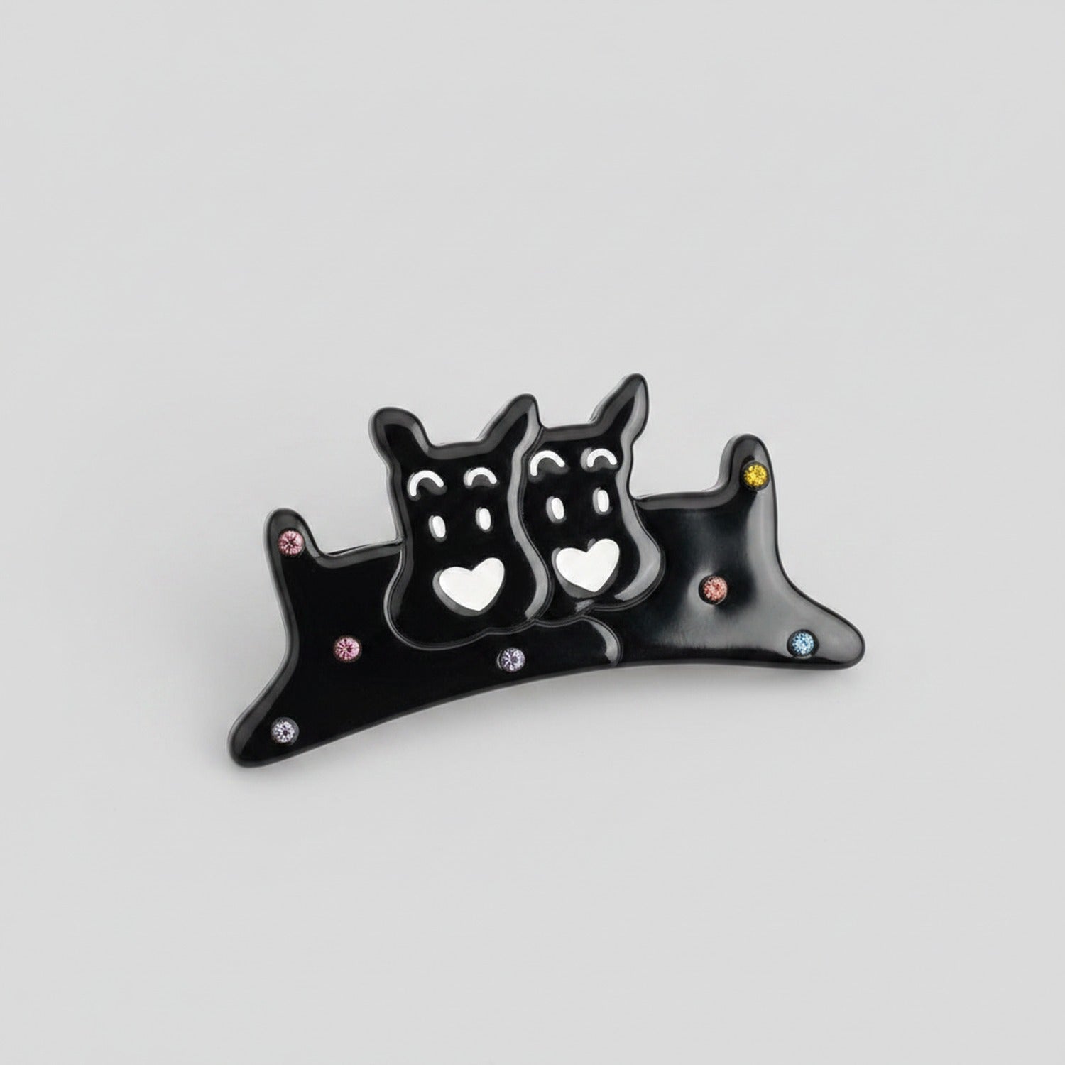 Black Cat Heart Rhinestone Hair Claw