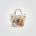 Woven Straw Basket Bag With Flower Charms