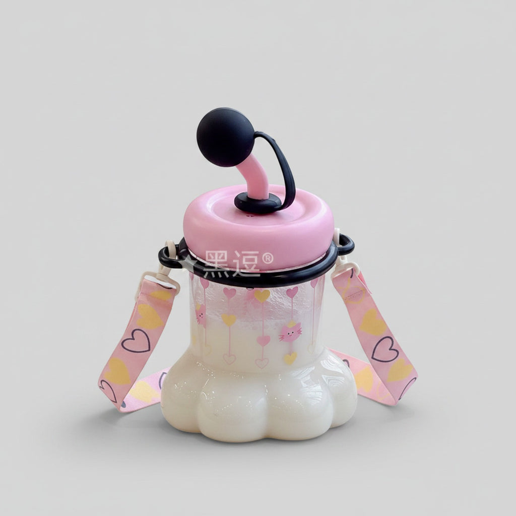 Pink Cloud Tumbler With Heart Charm Handles