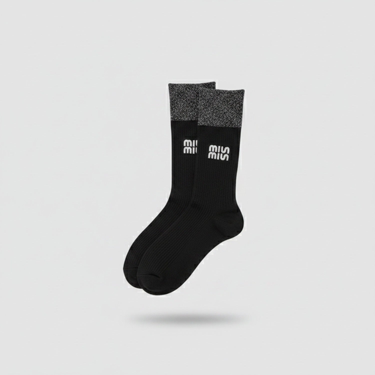 Cream Ribbed Crew Socks With Gray Cuff