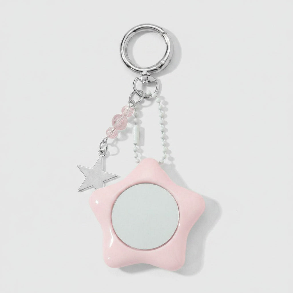Star Pink Acrylic Keyring With Mirror Charm