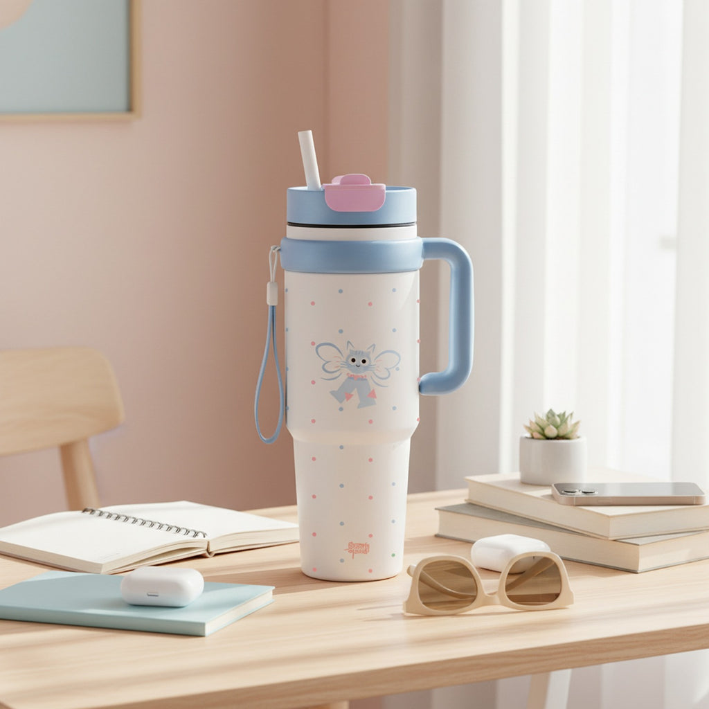 Butterfly Polka Dot Insulated Tumbler With Handle