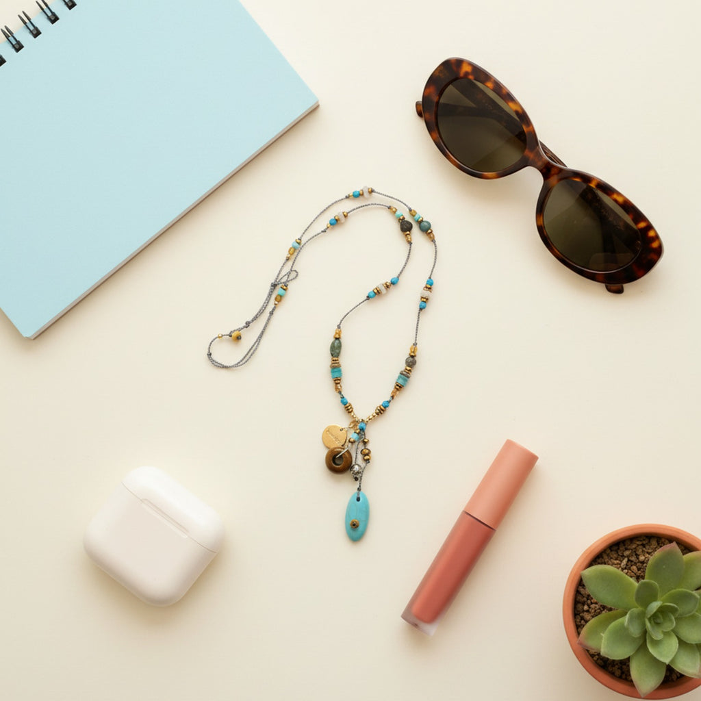 Turquoise Beaded Charm Pendant Necklace