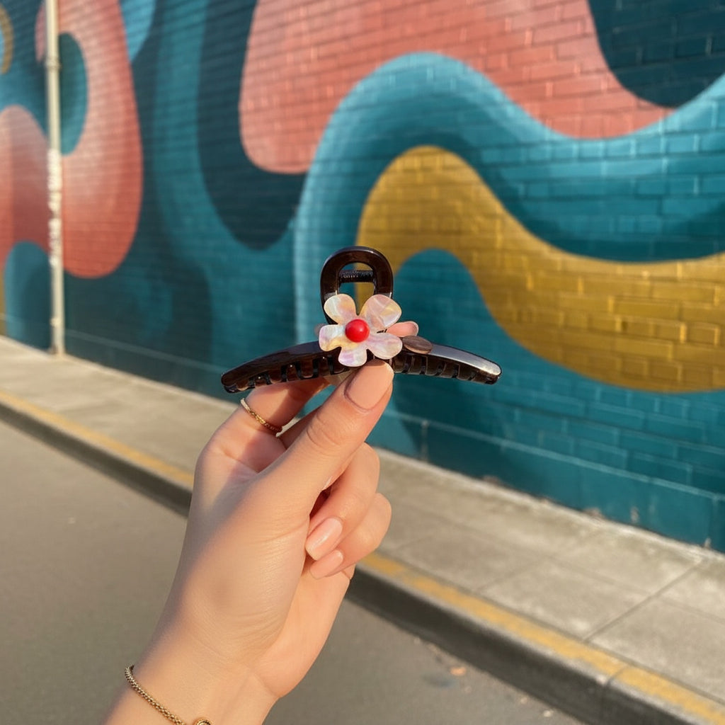 Tortoiseshell Hair Claw With Flower Charm