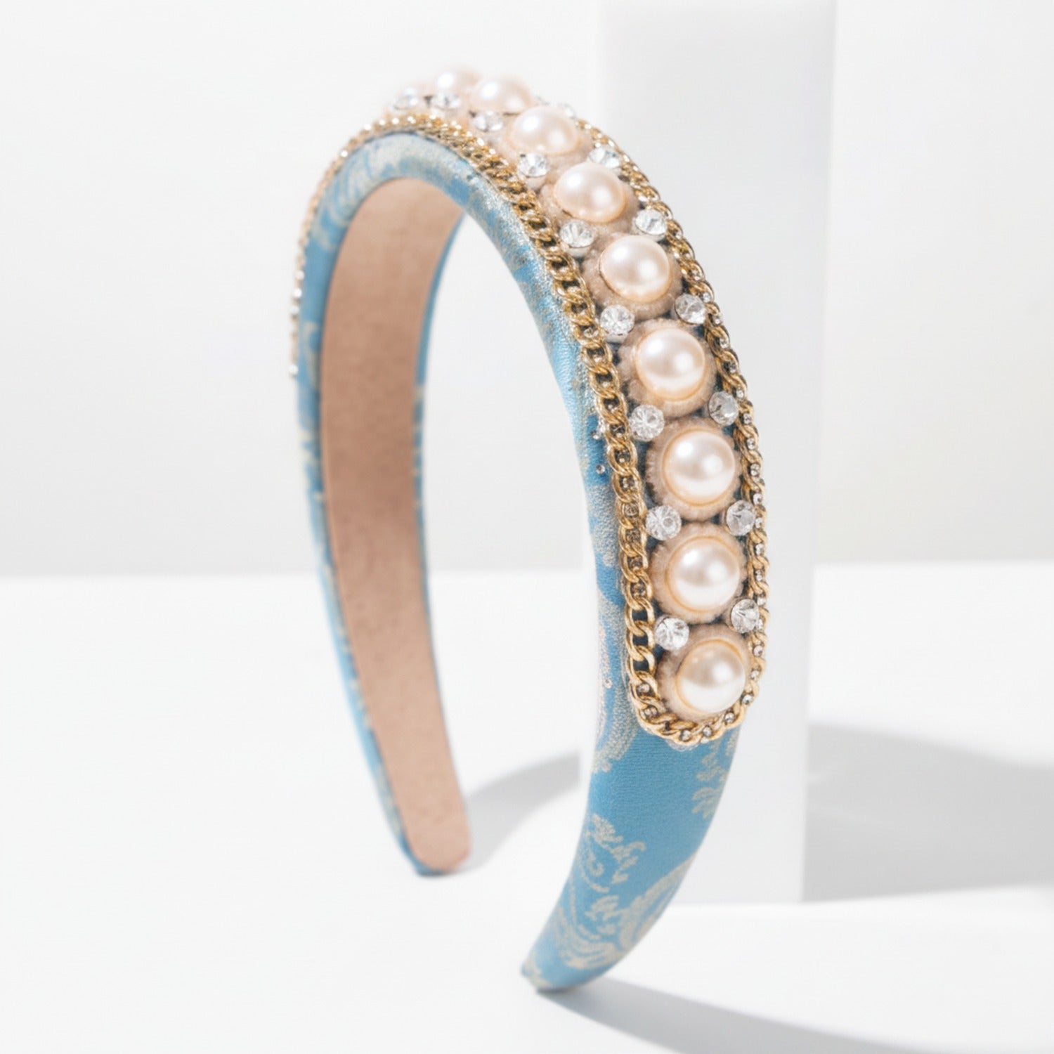 Pearl Beaded Gold Padded Headband