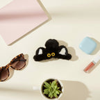Black Fuzzy Cat Hair Claw Clip