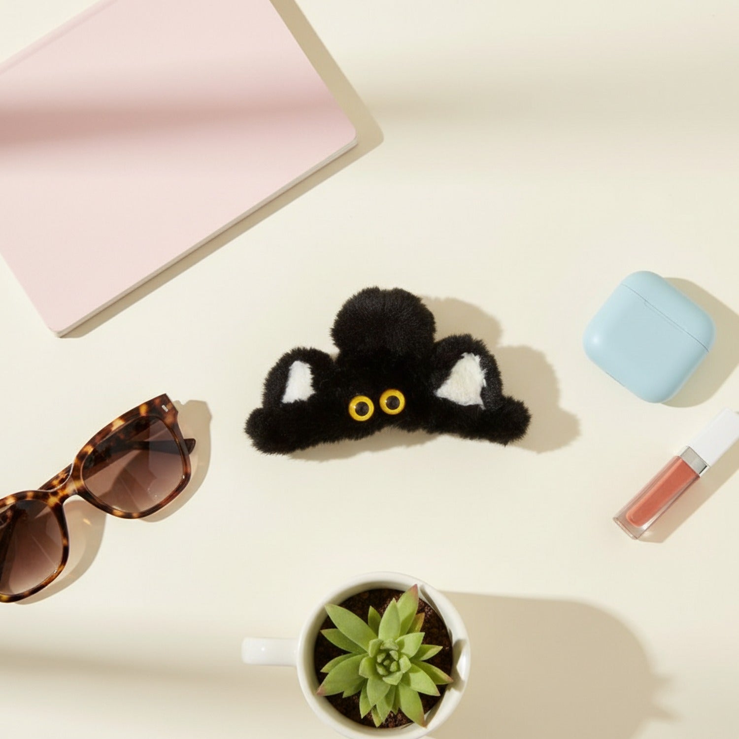 Black Fuzzy Cat Hair Claw Clip