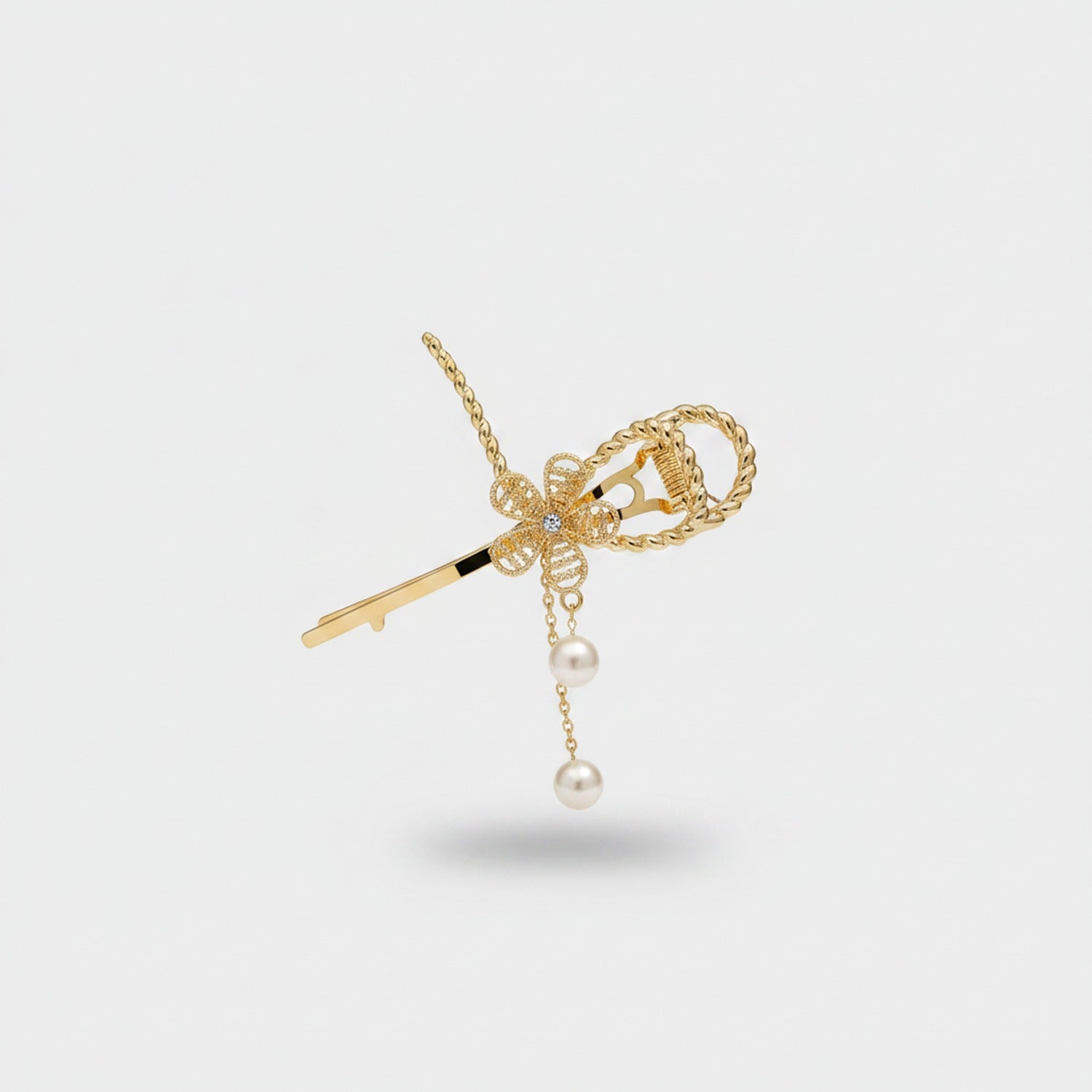 Gold Bow Pearl Hair Claw Clip