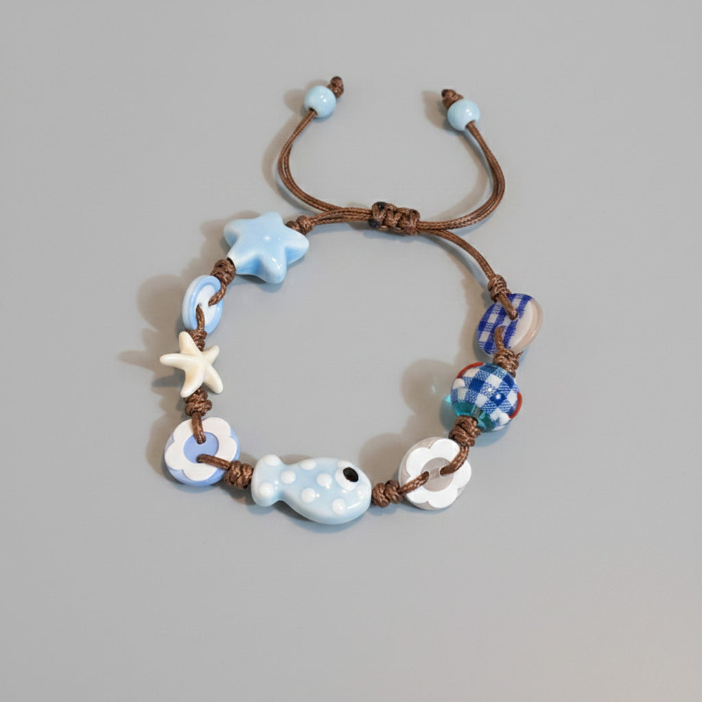Blue Ceramic Charm Bracelet With Starfish Beads