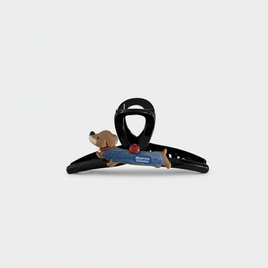 Black Hair Claw With Dachshund Charm Clip