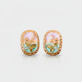 Pearl Flower Enamel Oval Stud Earrings