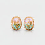Pearl Flower Enamel Oval Stud Earrings
