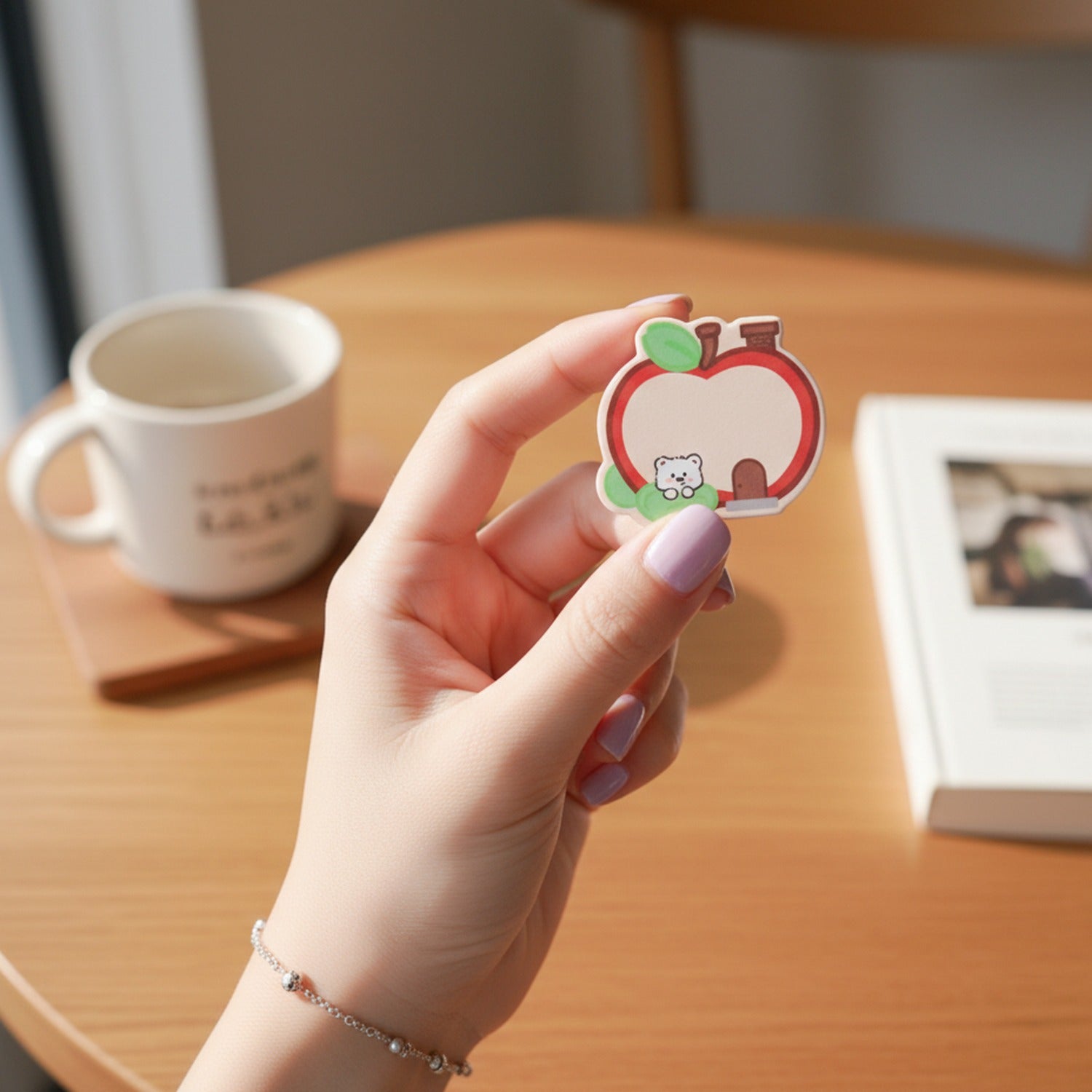 Apple Shaped Memo Pad With Cute Bear Charm