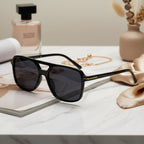 Black Square Aviator Sunglasses With Gold Accent