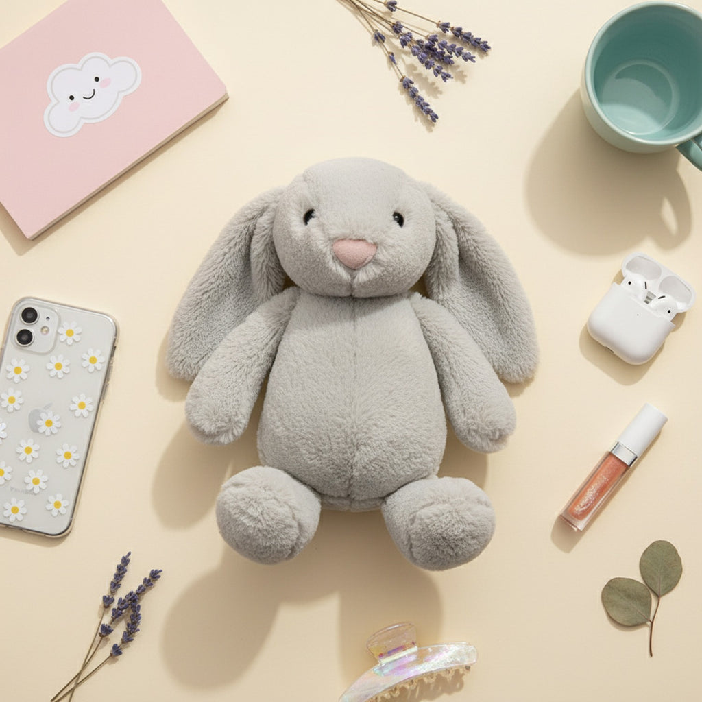 Soft Grey Plush Bunny Stuffed Animal Toy