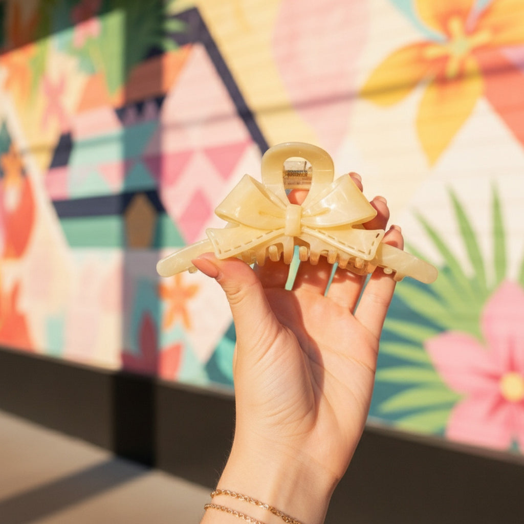 Pale Yellow Bow Hair Claw Clip