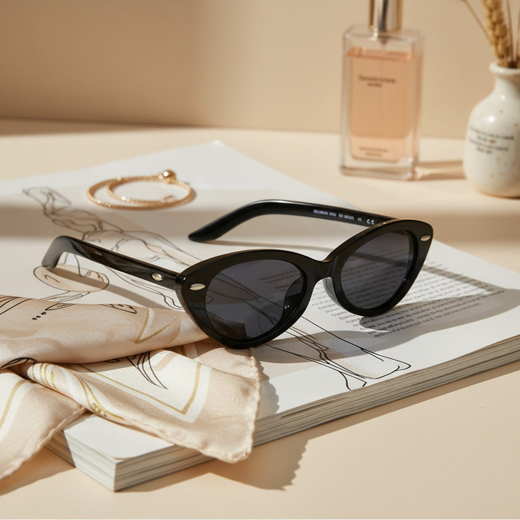 Black Cat Eye Sunglasses With Pearl Studs