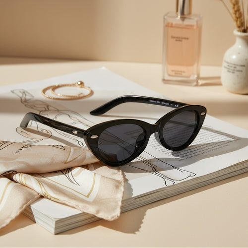 Black Cat Eye Sunglasses With Pearl Studs