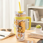 Pink Capybara Printed Tumbler With Handle And Straw