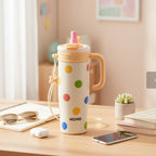 Colorful Polka Dot Insulated Tumbler With Handle