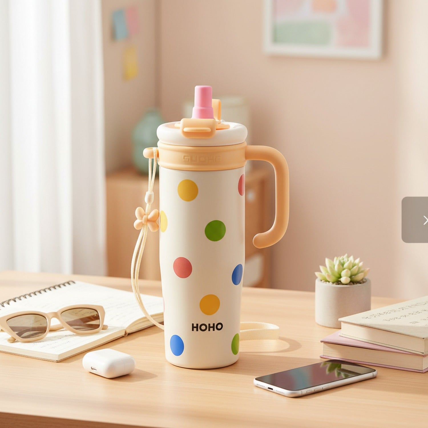 Colorful Polka Dot Insulated Tumbler With Handle