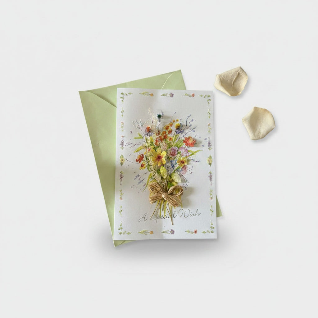 Floral Bouquet Greeting Card With Gold Bow