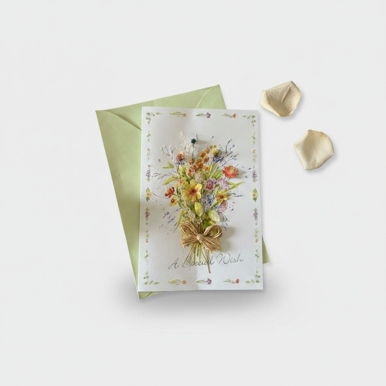 Floral Bouquet Greeting Card With Gold Bow