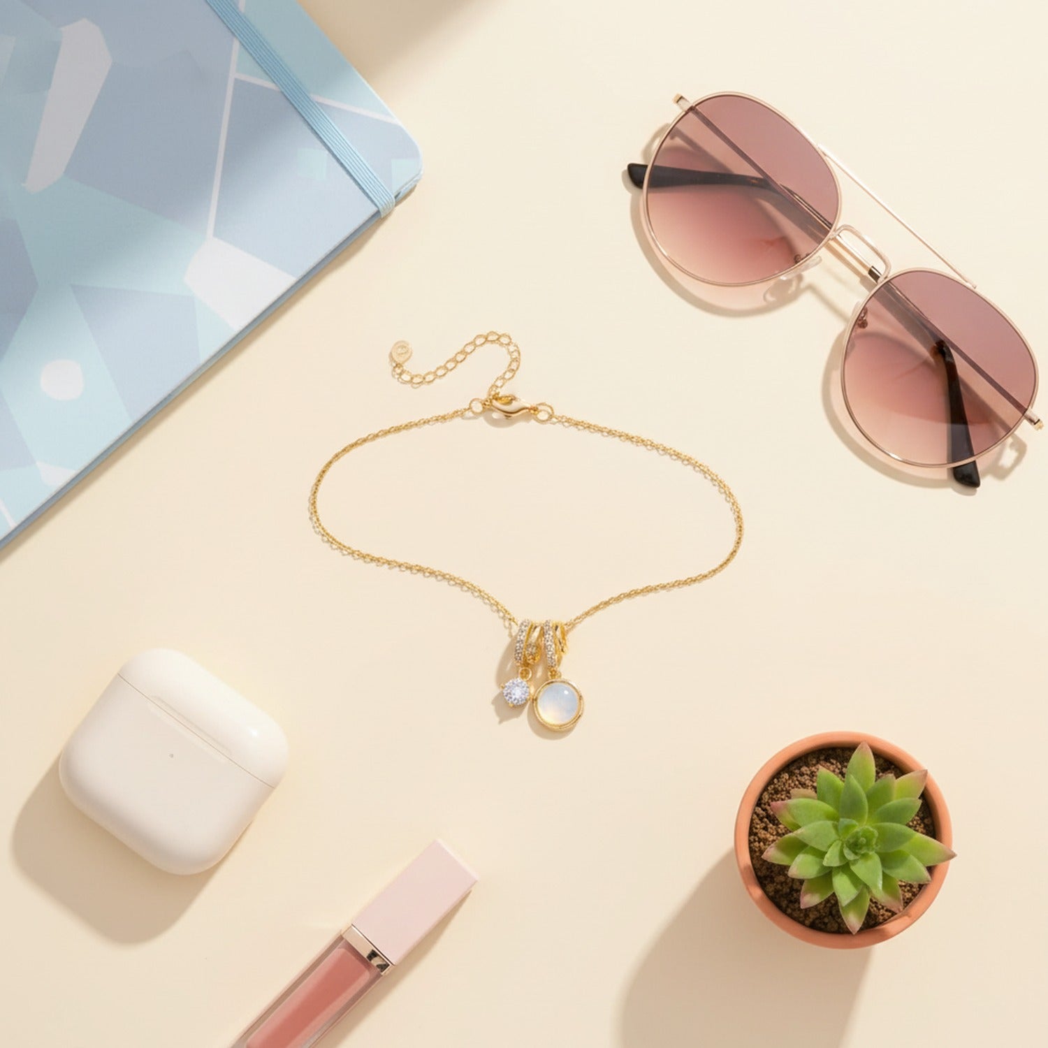 Gold Pearl Charm Pendant Necklace