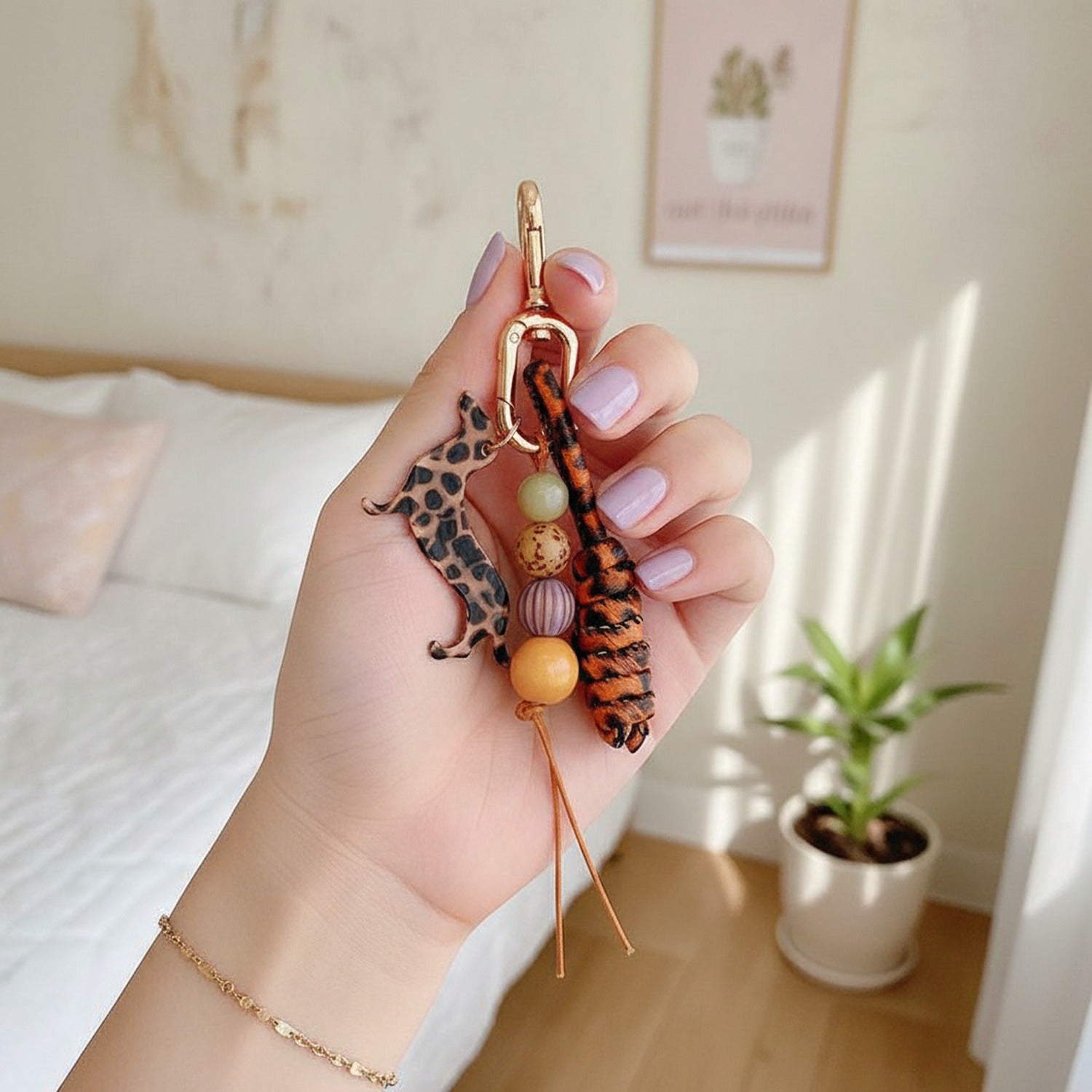 Leopard Print Animal Beaded Acrylic Keyring